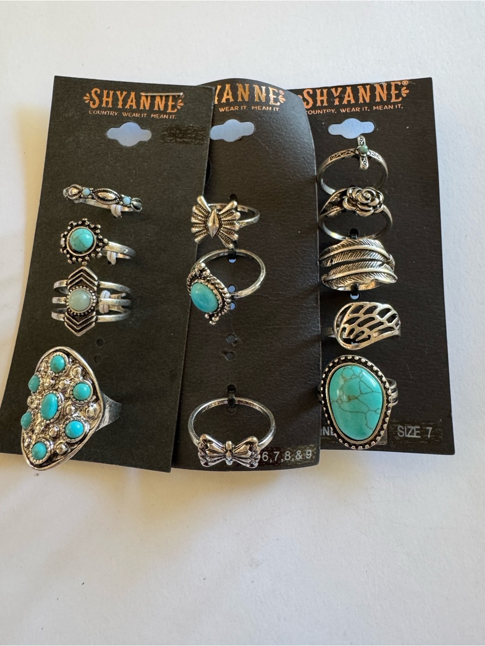 Shyanne Silver-Tone Stack & Statement Ring Set with Turquoise Stones